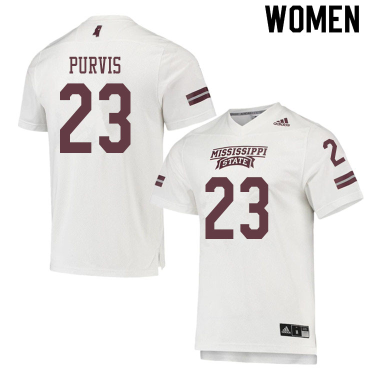 Women #23 J.P. Purvis Mississippi State Bulldogs College Football Jerseys Sale-White - Click Image to Close